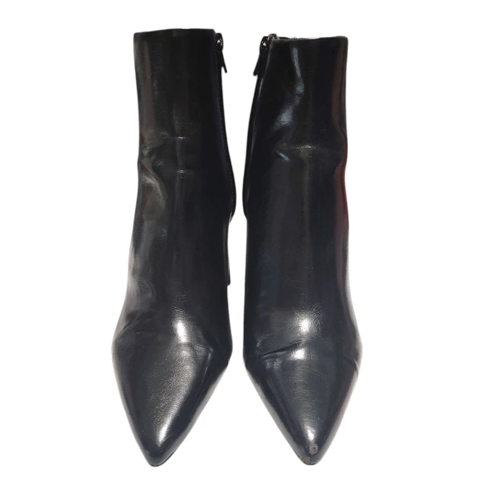 Zara Faux Leather Pointed Toe Geometric Heel Zipper Ankle Booties Womens Size 37 - Picture 5 of 9
